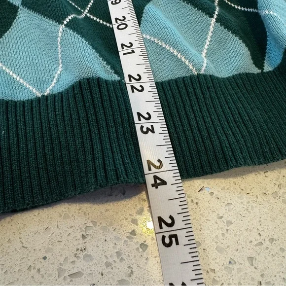 Lands’ End 100% Supima Cotton Argyle Cardigan Green Blue Women’s Size Large - Picture 8 of 11